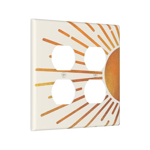 Decorative Outlet Covers Mid Century Gold Sun Boho Sunrise 2 Gang Outlet Cover Wall Plate Double Duplex Light Switch Cover Plate Switch Plate Covers for Bedroom Home Decor