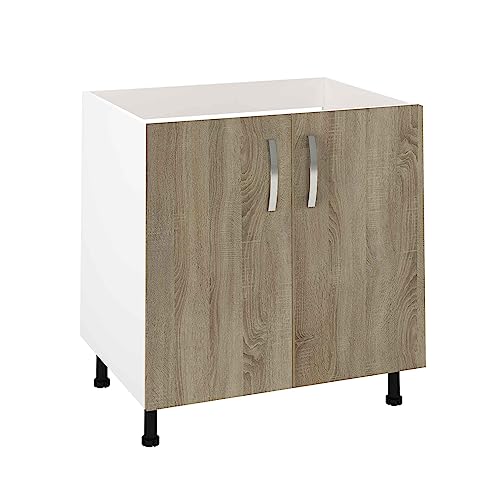 HOGAR24 ES - Mueble Bajo Fregadero 2 Puertas Color Roble Cortez, Medidas: 85 x 80 x 58 cm