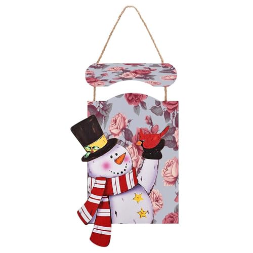 Peinture en bois bonhomme de neige rose rouge imprimé floral pour décoration murale