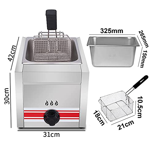 Fritadeira comercial a gás de aço inoxidável 10L/20L, com cestos e tampa removíveis, poder de fogo a