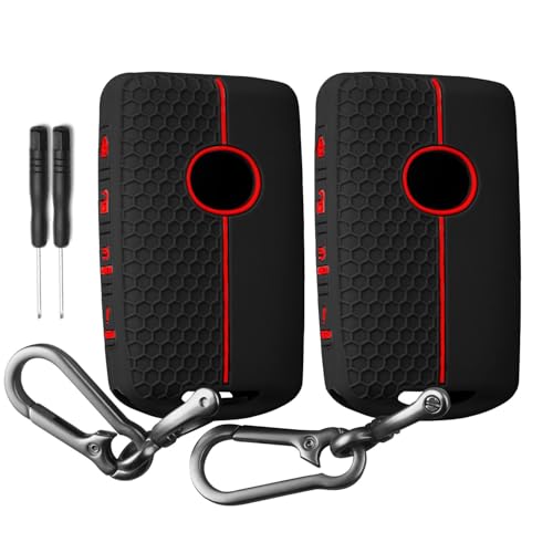 Image of QBUC 2PCS for Mazda Silicone Rubber Key Fob Cover with Keychain (4 Buttons) | for 2019-2025 for Mazda 3 6 Cx-5 Cx-50 Cx-30 Cx-9 Smart Key Replacement Protector Car Accessories