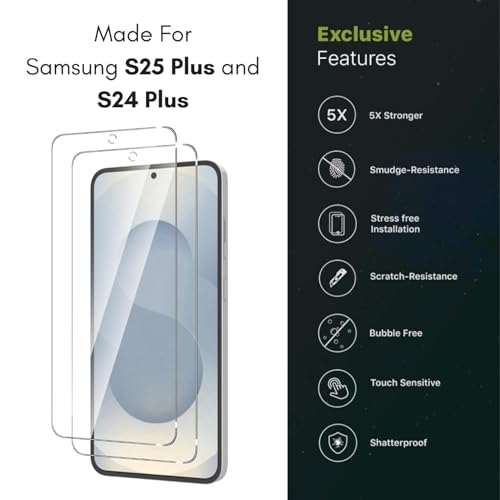 Image of Casecandy - [Pack of 2 Tempered Glass Screen Protector for Samsung Galaxy S25 Plus /Samsung Galaxy S24 Plus - Easy Application Kit /Bubble Free /HD /Fingerprint Working