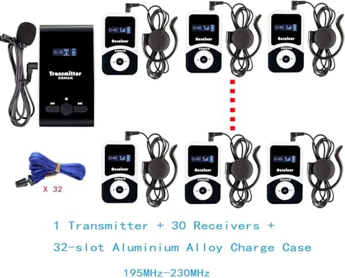 EXMAX® ATG-100T 195MHz Sistema Inalámbrico de Transmisión de Audio para Guías Turísticos con Estuche de Carga de Aluminio (1 Transmisor y 30 Receptores) miniatura 4