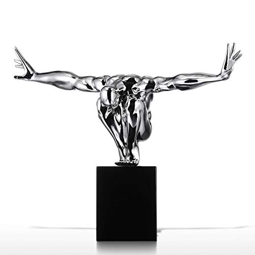 TGACD Sculpture statue Fiberglass Sculpture Home Decoration Large Size Shiny Silver Diving Sculpture Figurines Artwork For Home