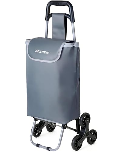 Carro de la Compra 6 Ruedas, Carrito Compra Plegable de Aluminio con Bolsa Oxford Desmontable, Carro Compra para Subir Escaleras (Gris, 23L)