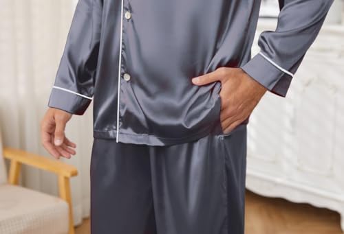 Image of U2SKIIN Mens Silk Pajamas Set, Long Sleeve Satin Pajamas for Men Sleepwear Button Down Pjs Set Two-piece