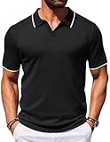 COOFANDY Mens Polo Shirts Short Sleeve Casual Knit Polo Shirt Vintage Golf T Shirts Old Money Tops Black