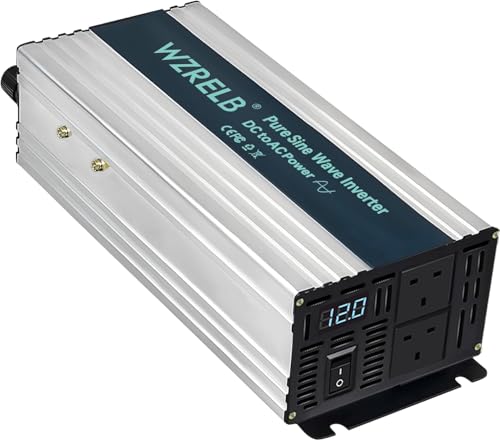 WZRELB 1000W Pure Sine Wave Inverter 12V DC to 240V AC,Car Power Inverter with Dual AC Outlets, LED Display,Off-Grid Portable Power Converter for Home, RV, Truck, Camping