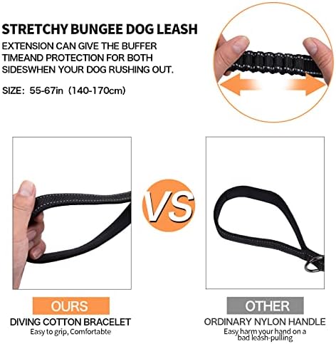 Bungee Dog Lead Adjustable Reflective Heavy Duty Strong Dog Leads with 2 Padded Handle & Car Seat Belt Buckle & Premium Frog Clip,Dog Leash for Small Medium Large Dogs Black TXZWJZ