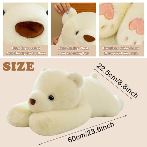 MeHoo Weighted Stuffed Animal, Anxiety Gewichtskuscheltiere 1.5KG, 60CM Gewicht Kuscheltier Groß Gewichtetes Plüschtier Umarmen Kissen Niedliche Plüschpuppe für Geburtstag (Weißer Bär)