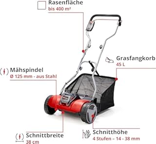 Einhell Akku-Rasenmäher GE-HM 18/38 Li - Solo Power X-Change (Li-ion, 18V, kugelgelagerte Mähspindel mit 5 präzisionsgeschliffenen Stahlmessern, ohne Akku und Ladegerät)