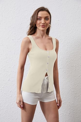 Image of Women Square Neck Button Down Backless Slim Sweater Vest Top
