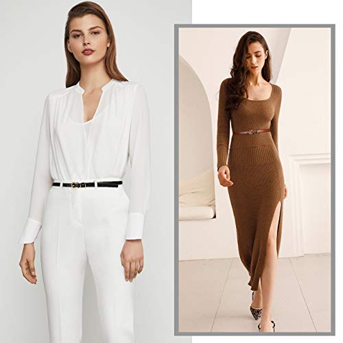 Jasgood Women Faux Leather Skinny Belt For Jeans Plus Size Slim Solid Color Waist Belt Set Of 2 (Black+Brown,Best For Waist Size 44-49 Inch) #TOP4