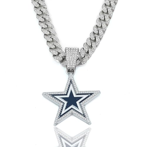 Exaggerated full rhinestone blue star necklace, hip hop men and women thick necklace