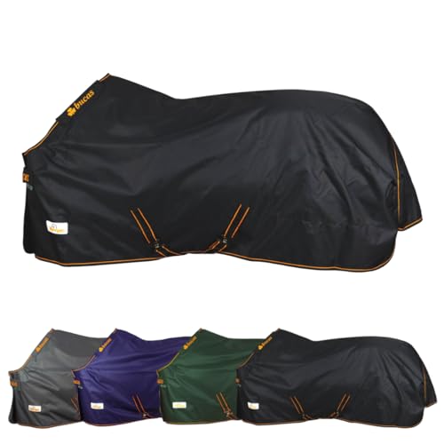 Marengos by Bucas - Weidedecke 1200D Irish Turnout | als Regendecke & Übergangsdecke | wasserdichte Outdoordecke mit Innenfutter & Kreuzbegurtung | Schwarz/Orange in Größe 145cm (ohne Füllung)