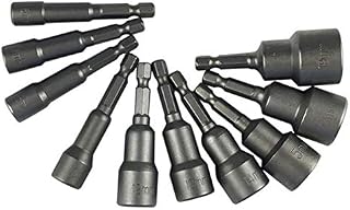 Metric 1/4 Inch Shank Magnetic Socket Spanner Set Nuts Magnetic Bit Adapter 6 mm - 19 mm Socket Adapter Hexagon Drill Bit Socket Adapter Pack of 10