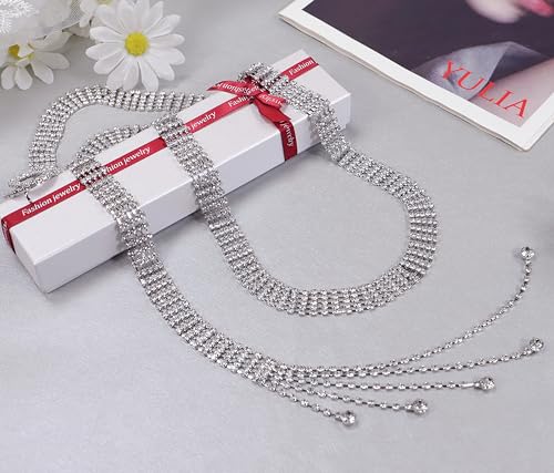 Lovful Women's Dress Belts with Full Rhinestone,Double O-Ring Sparkle Chain Waistband Belt4