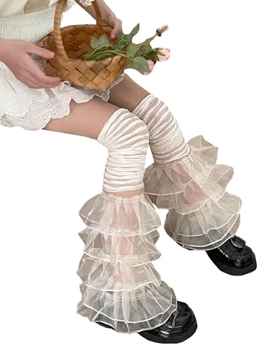 Women's Leg Warmers Y2k Ruffle Lace Boot Cuffs Covers Tiered Tulle Stretch Socks Cosplay Streetwear2