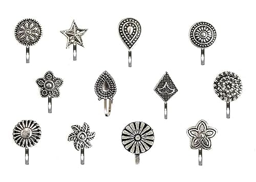 Clip on Oxidised Silver nose pin or Upper ear earring Available In Different Designs for Women & Girls.-12 pcs SET (B0DDJBXXWM) Amazon Price History, Amazon Price Tracker