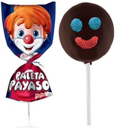 Authentic Sabores - Imported Mexican Marshmallows Lollipop With Chocolate and Gummies - Paleta Payaso 4ct. With 1 Marzipan Chocolate Covered de la Rosa