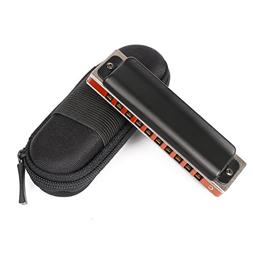 Easttop Harmonica Key of C 10 Hole 20 Tone Harmonica C Blues with Case Top Grade Heavy Duty for Professional Player,Beginner,Gift(East Top)- Black