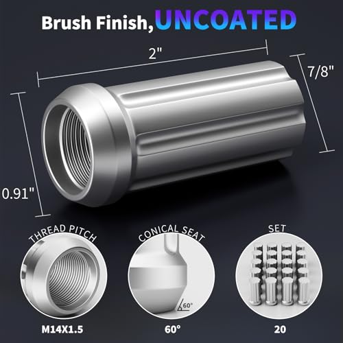 Image of Titanium Spline Lug Nuts M14x1.5, 20pc | Ultra Lightweight, Closed End Wheel Nuts, High-Strength Corrosion-Resistant Titanium Alloy, Includes 1 Spline Socket Key