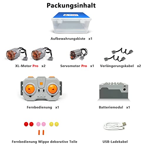 Image of Technik Power Functions Motor Set, 2 x XL Motor, 1 x Servo Motor, Remote Control, Battery Box, Extension Cable for Technology Cars, Compatible with Lego (A)