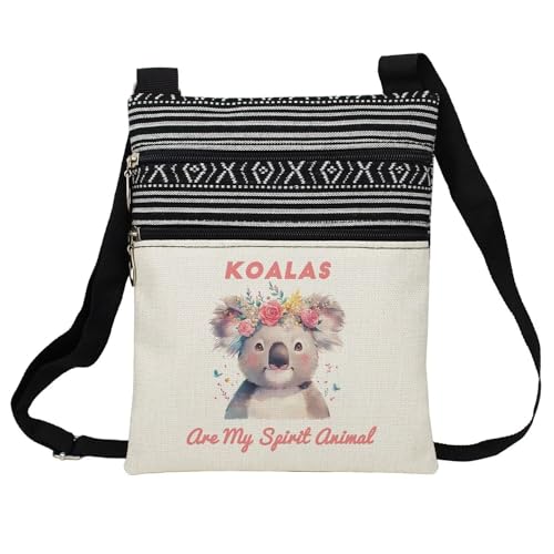 Spirit Animal Koala Messenger Bag Small Ethnic Pattern Printed Adjustable Strap Crossbody Zipper Bag Phone Bag Wallet Cute Shoulder Handbag for Koala Lovers Women Friends