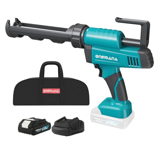ONEMANA Caulk Gun 20V Auto Retract Drip-Free Caulking Gun with LED 300ml/10oz Silicone Caulking Tool for Filling Sealing 6 Adjustable Speed Electric Caulking Gun Kit with Battery and Charger