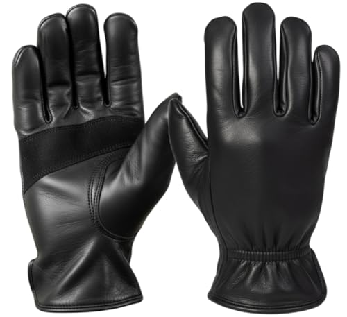 MDM Guantes Moto Hombre Verano de Cuero Negro – Guantes Biker Chopper Ligeros, Flexibles, Transpirables, Palma Antideslizante (Negro, X-Large)