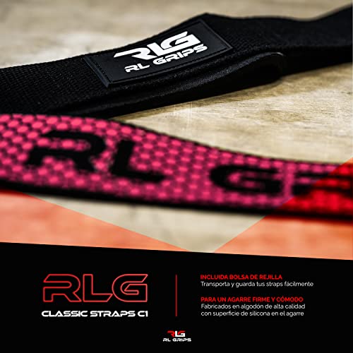 RLGrips® Straps Gym para Levantamiento de Pesas y Powerlifting - Correas de Agarre Fitness con Grip de Silicona para Gimnasio - Agarraderas de Entrenamiento para Peso Muerto, Jalones, Remos (Rosa)