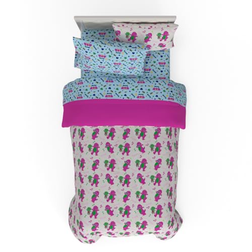 Barney & Friends Bedding 5 Piece Super Soft Reversible Comforter and Sheet Set with Sham, Twin,...