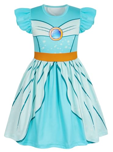 COTRIO Princess Dress Girls Casual Dresses Toddler Twirl Skater Dress A Line Swing Sundress Kids Ruffle Sleeve School Dresses Outfit Size 4t-5t (Sky Blue)