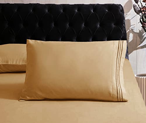 Image of Mocassi Hotel Luxury 1800 Thread Count Bedding Pillowcases Standard Size Set of 2 - Pillow Covers - Pillow Protector - Cooling Pillowcases (Set of 2 Standard /Queen Size, Gold)