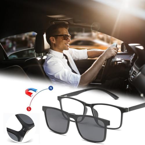 Magnetic Clip on Sunglasses for Men Women,Polarized 5 in 1 UV Protection Retro Eyeglasses for Over Night Driving (B2)3