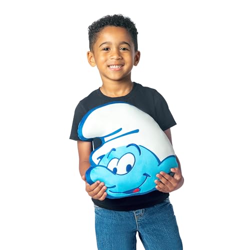 Image of Northwest Smurfs Little Smurf Guy Cloud Pillow 12 inch - Plush Cartoon Stuffed Toy for Kids & Adults, Blue Character Throw Pillow, Bedroom Decor
