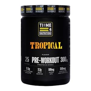 Time 4 Pre Workout Professional High Strength Vegan Pre Workout Powder for Men & Women Energy Drink Zero Sugar with L Citrulline Malate, Beta Alanine, L-Tyrosine, Alpha GPC, Theacrine (Tropical)