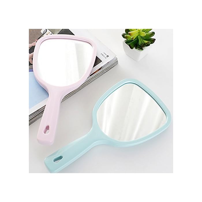 Image of 26x13.5 cm Fan‑Shape Hand Mirror | Dual‑Side Front 1x + Back 2x /3x Magnifying Makeup Mirror | Portable Travel Compact, Multicolor Plastic (1, Pentagonal)
