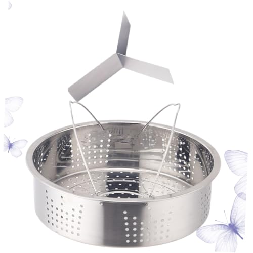 Lurrose ステンレス製衛生的蒸し器ラック 両手ハンドル付き 電気炊飯器用 全孔蒸し皿 仕切り付き 多機能大容量調理対応