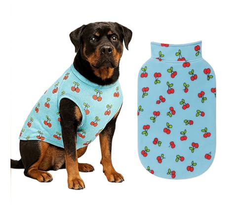 Image of The Pets Company Dog Winter Coat Jacket, Clothes, Windproof, Light Weight, Washable, Ultra Warm Thick Fleece Lined Dog Vest for Cold Weather Protection, (Sky Blue Cherry, X-Large - 28 Inch)