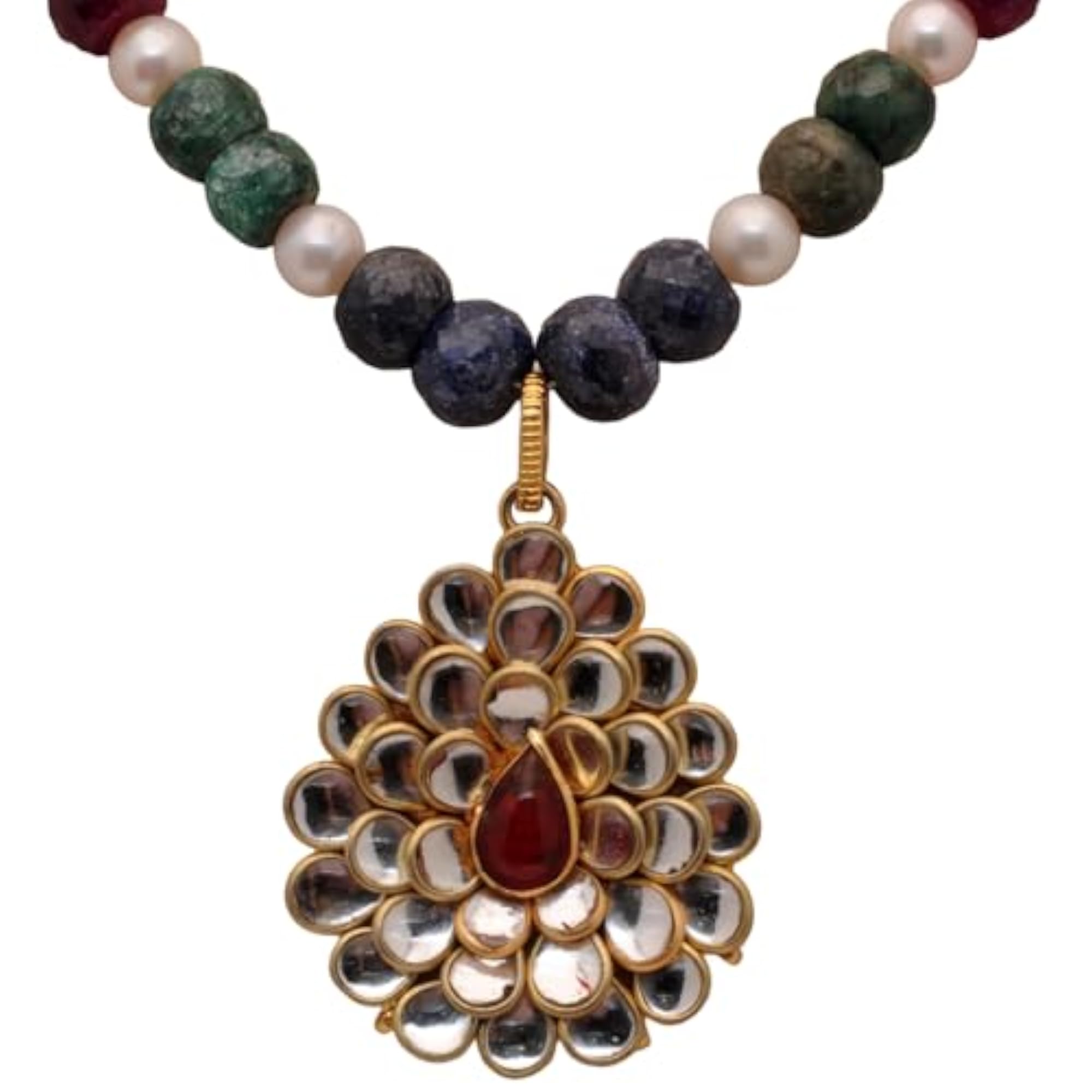 Jaipur Pearl & Multi Color Stone Studded Pendant & Earring Set
