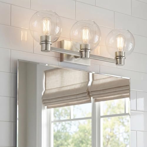 Image of Kichler Harmony 24.5 inch Vanity Light in Brushed Nickel, 3-Light Traditional Bathroom Vanity with Clear Glass, (24.5 inch W x 8.25 inch H), 45894NI
