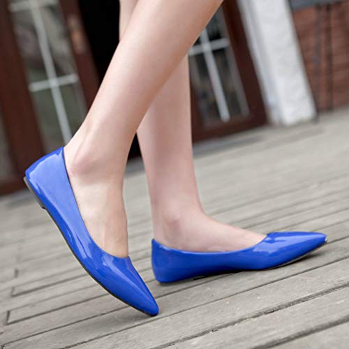 LUXMAX Women Patent Leather Pointed Toe Flats Slip On Casual Court Shoes3