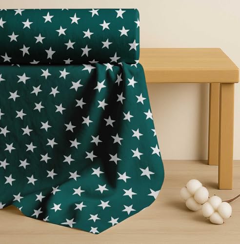 Image of Soimoi Green Cotton Cambric Fabric Stars Star Print Fabric by The Meter 42 Inch Wide
