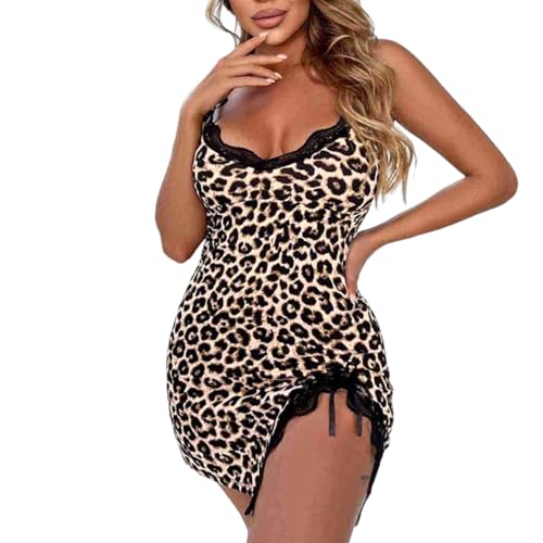 Robe léopard fendue en soie pour femme : la nuisette col en V élégante