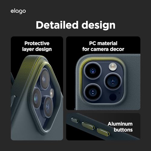 Image of elago Magnetic Leather Case Compatible with iPhone 15 Pro Max Case, Compatible with All MagSafe Accessories, 6.7 inch - Built-in Magnets, Vegan Leather, Shockproof, Water-Resistant [Jean Indigo]