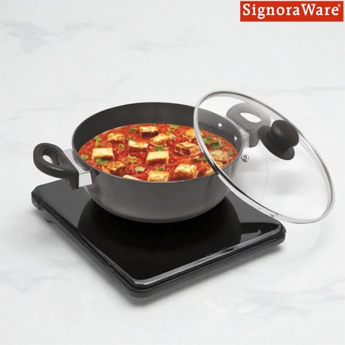 Image of Signoraware Opulent Non Stick Kadhai 22cm | Non-Stick Coating Allows Oil Saving | Heat-Resistant Grip | Gas & Induction Compatible | Perfect for Deep Frying, Sauteing & Stir-Frying (2 LTR | Steel)