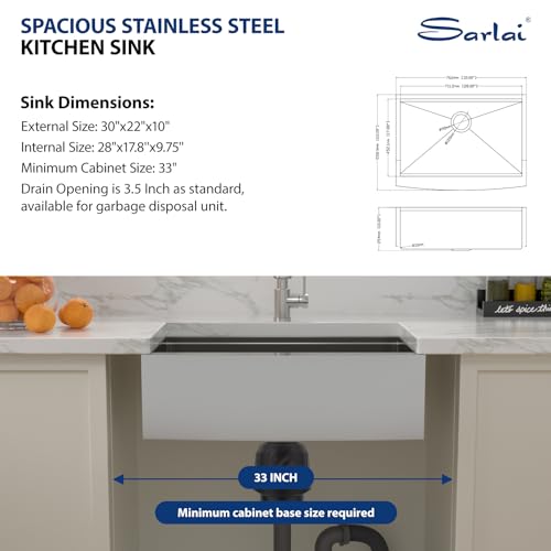 Sarlai 30 Farmhouse Kitchen Sink Stainless - 30 x 22 Inch Farmhouse Sink Ledge Workstation Sinks Apron Front Single Bowl 16 Gauge Stainless Steel Luxury Kitchen Farm Sinks