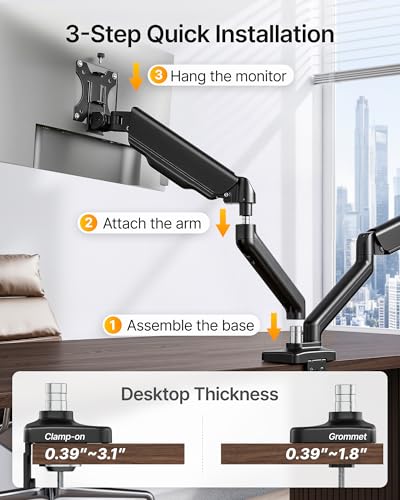 Image of monTEK Dual Monitor Arm for 17-32 inch Flat /Curved Screen up to 19.8 lbs | Mechanical Spring, Full Motion Dual Monitor Mount, Height Adjustable, Alloy Steel, Easy Assembly, Clamp /Grommet, VESA 75 /100