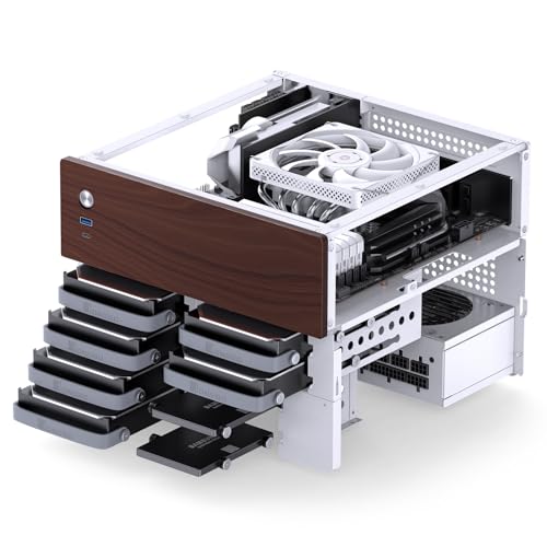 Image of JONSBO N4 White NAS Pc Case, Walnut Wood, 8-Drive Bay /6 * 3.5 inchHDD (4 hot-swap,2 Non hot-swap), 2 * 2.5SSD,Micro ATX Chassis USB3.2Gen2Type-C, 1x120mm Fan Built-in, White